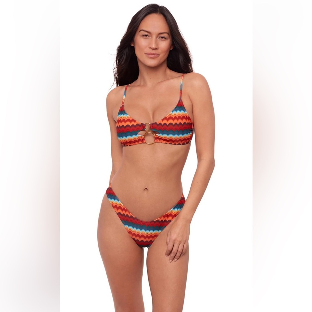 Sports Illustrated Groovy Stripe Ring Bikini Top L